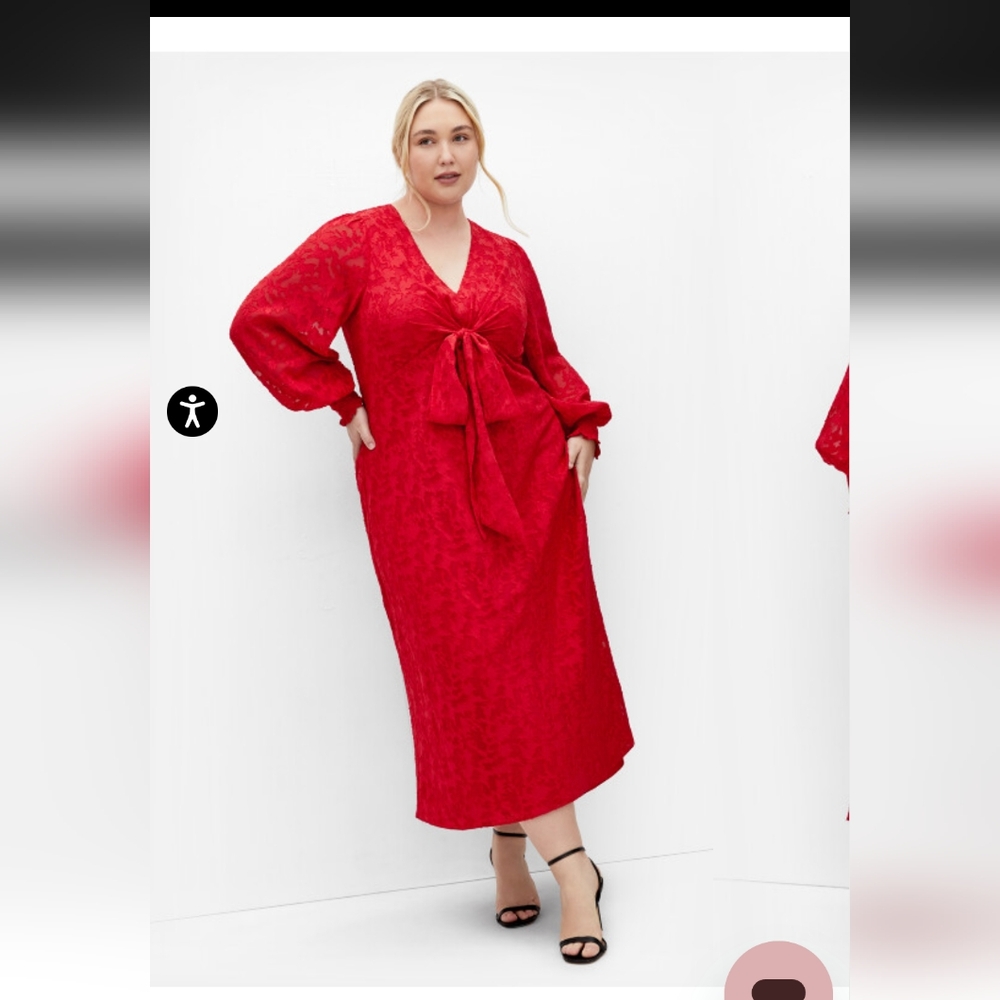 City Chic Red Lace Robe with Tie Closure